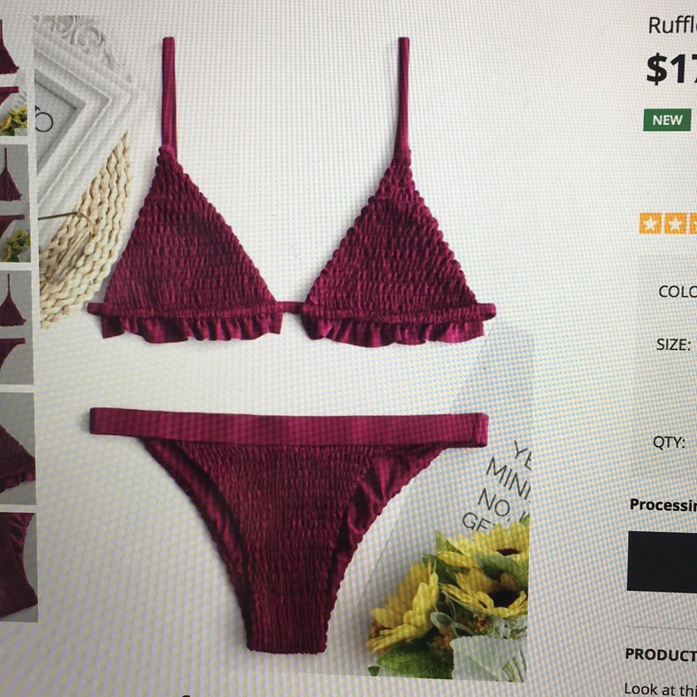 Ruffled bralette smocked bathing suit. Ruffle top